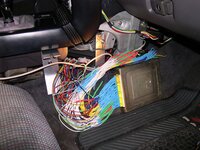 DSCN1303  ecu relocated to passenger footwell, ecu+ in center stack.JPG